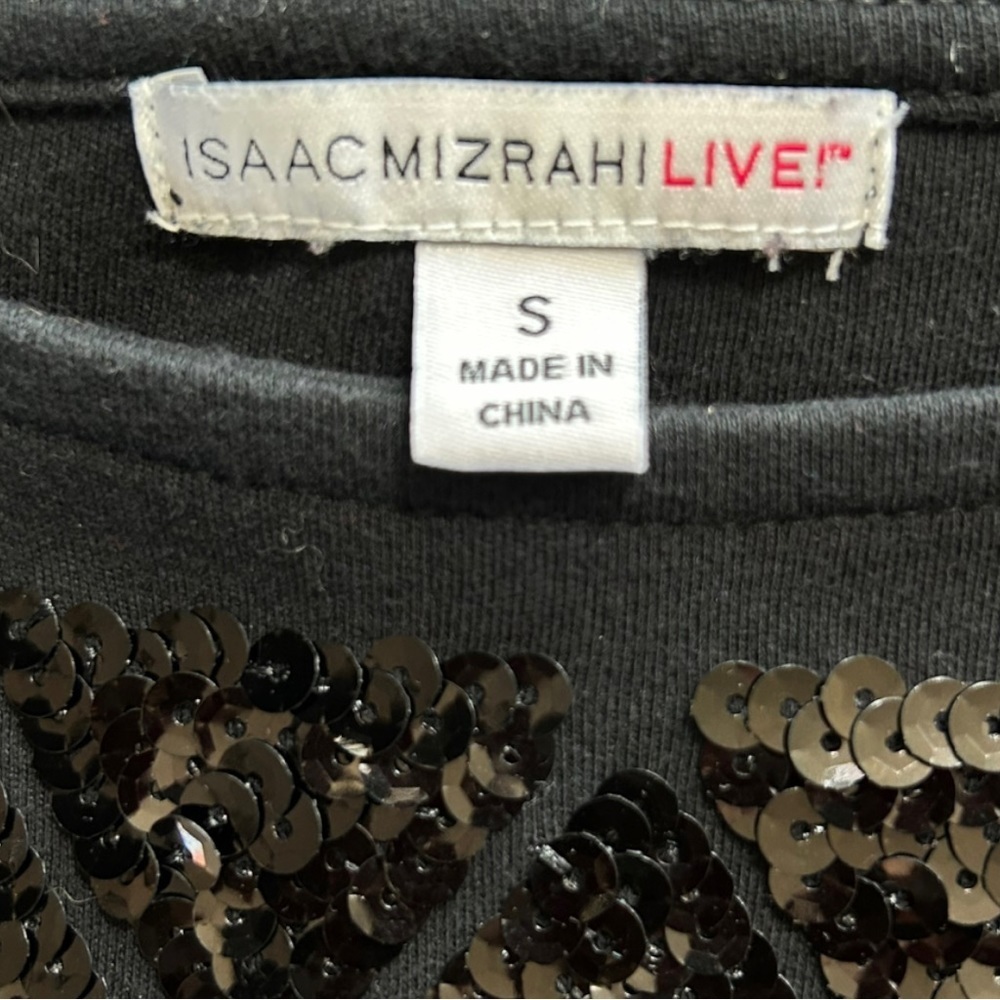 4/$20 Isaac Mizrahi Live Black Sequin Diamond Knit Top Small - Picture 4 of 5
